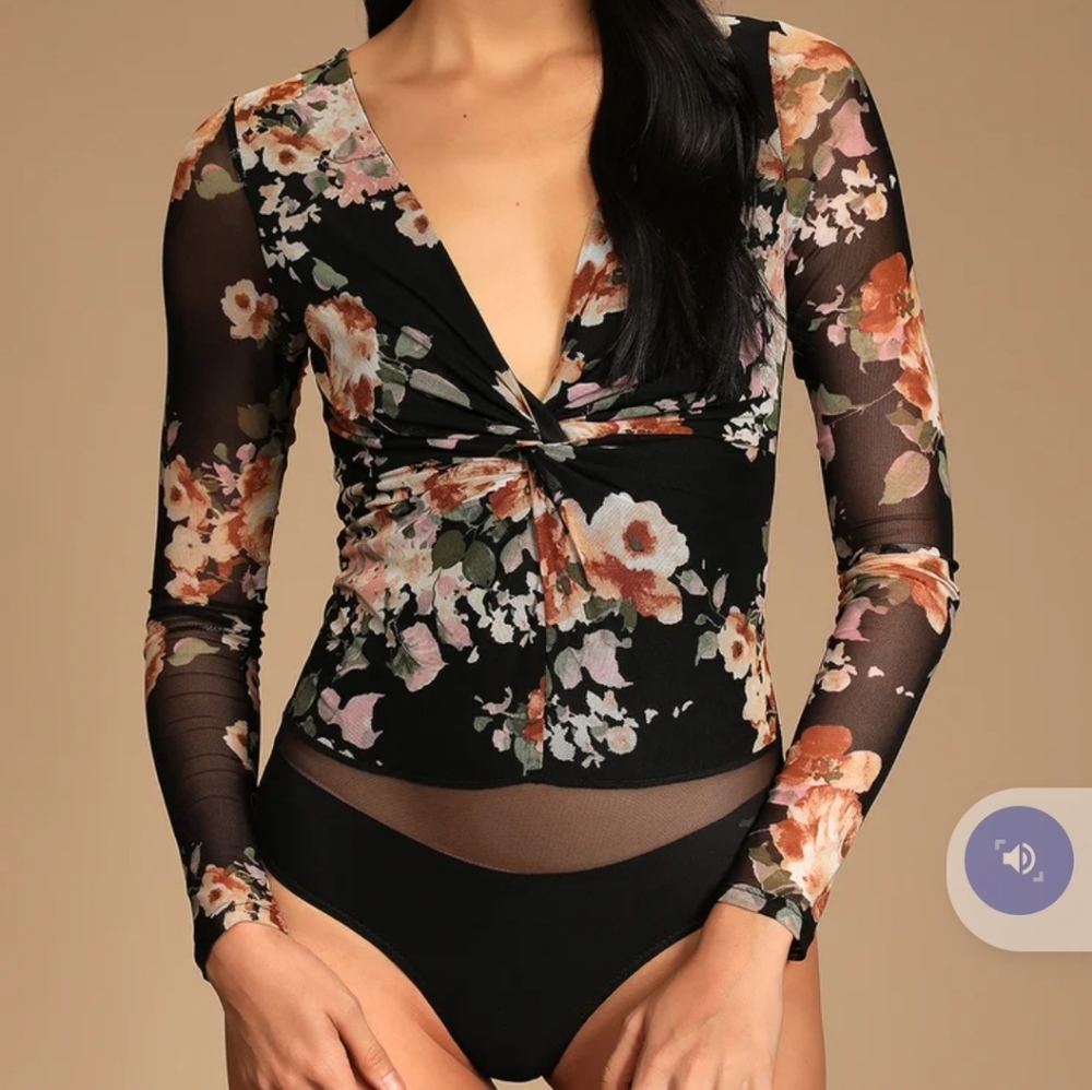 Lulu's black floral sheer bodysuit